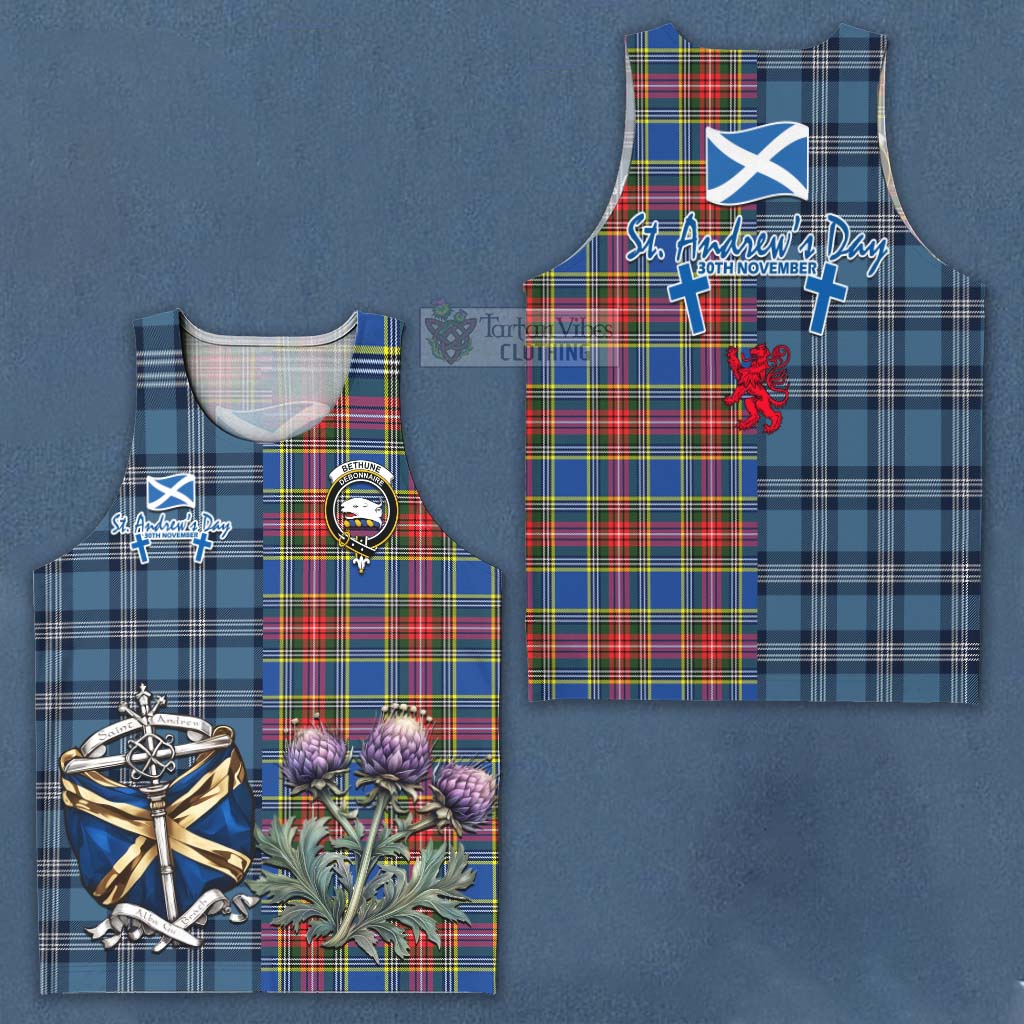 Tartan Vibes Clothing Bethune Tartan Men's Tank Top Happy St. Andrew's Day Half Tartan Style