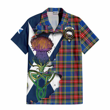 Tartan Vibes Clothing Bethune Tartan Family Crest Short Sleeve Button Shirt Scottish Thistle Celtic Inspired