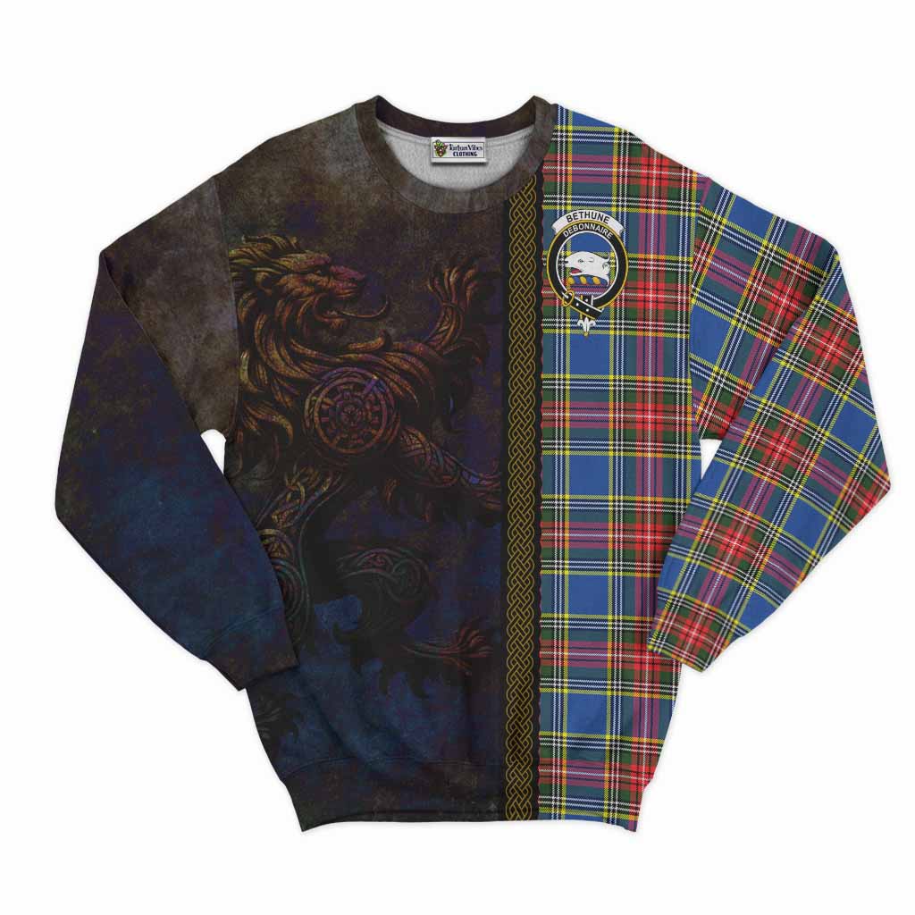 Tartan Vibes Clothing Bethune Tartan Family Crest Sweatshirt Alba Gu Brath Be Brave Lion Ancient Style