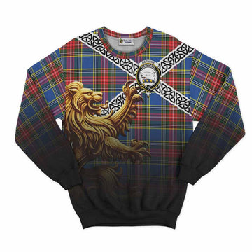 Bethune Crest Tartan Sweatshirt with Golden Lion Emblem Celtic Style