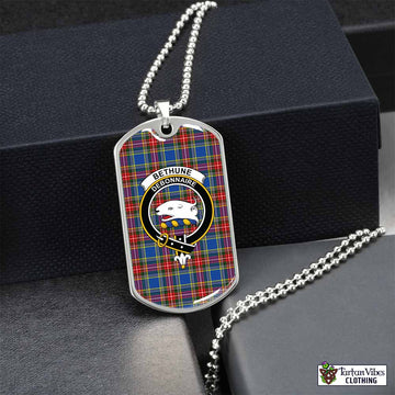 Bethune Tartan Dog Tag Necklace with Family Crest Silver No - Tartan Vibes Clothing
