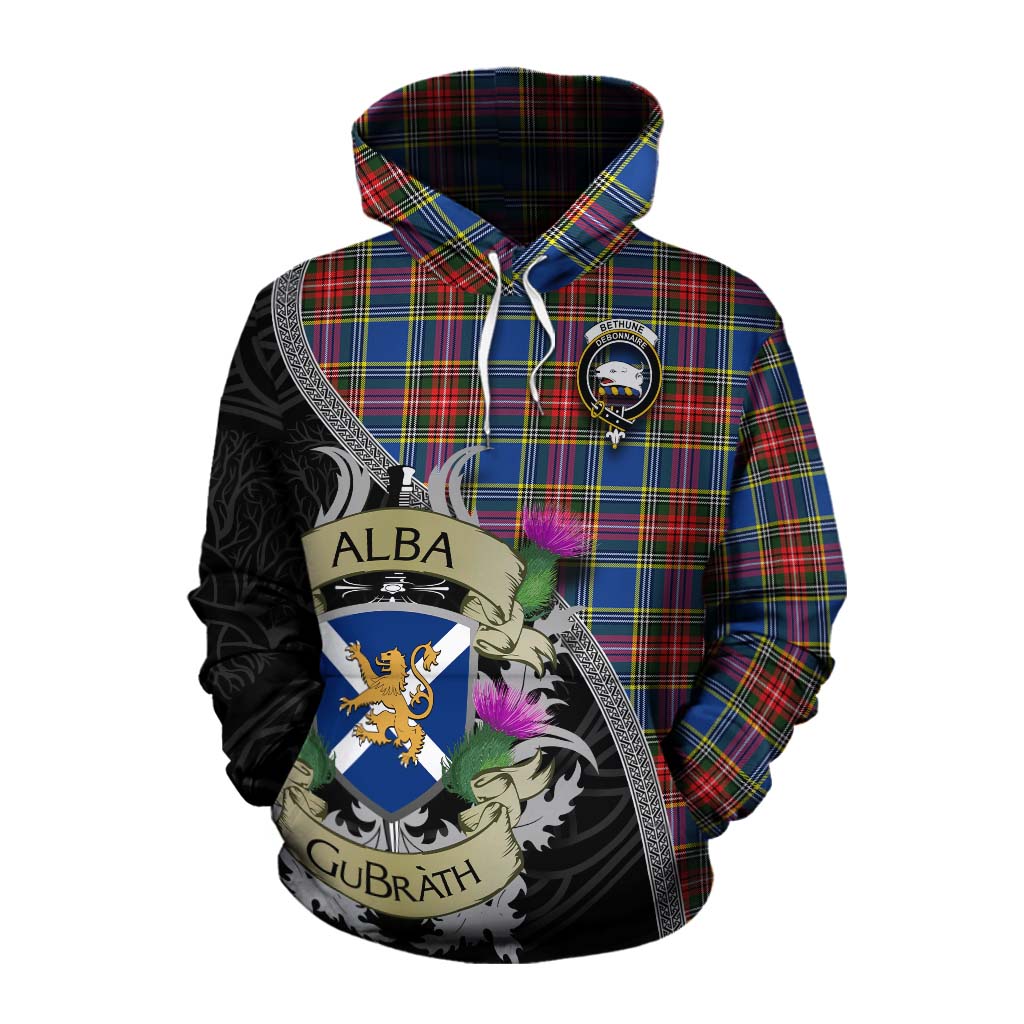 Tartan Vibes Clothing Bethune Tartan Family Crest Cotton Hoodie Lion Rampant Royal Thistle Shield Celtic Inspired