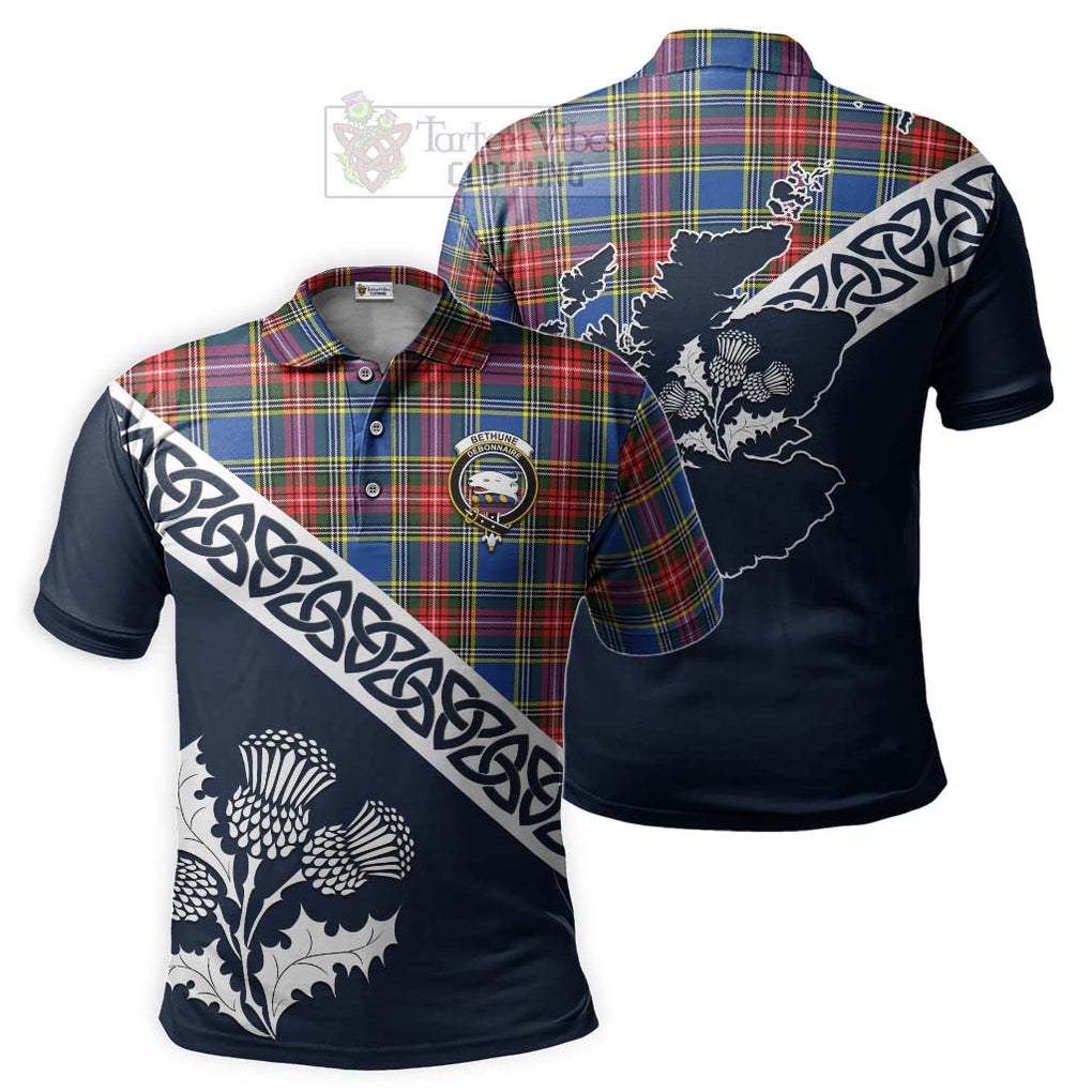 Bethune Tartan Polo Shirt Featuring Thistle and Scotland Map