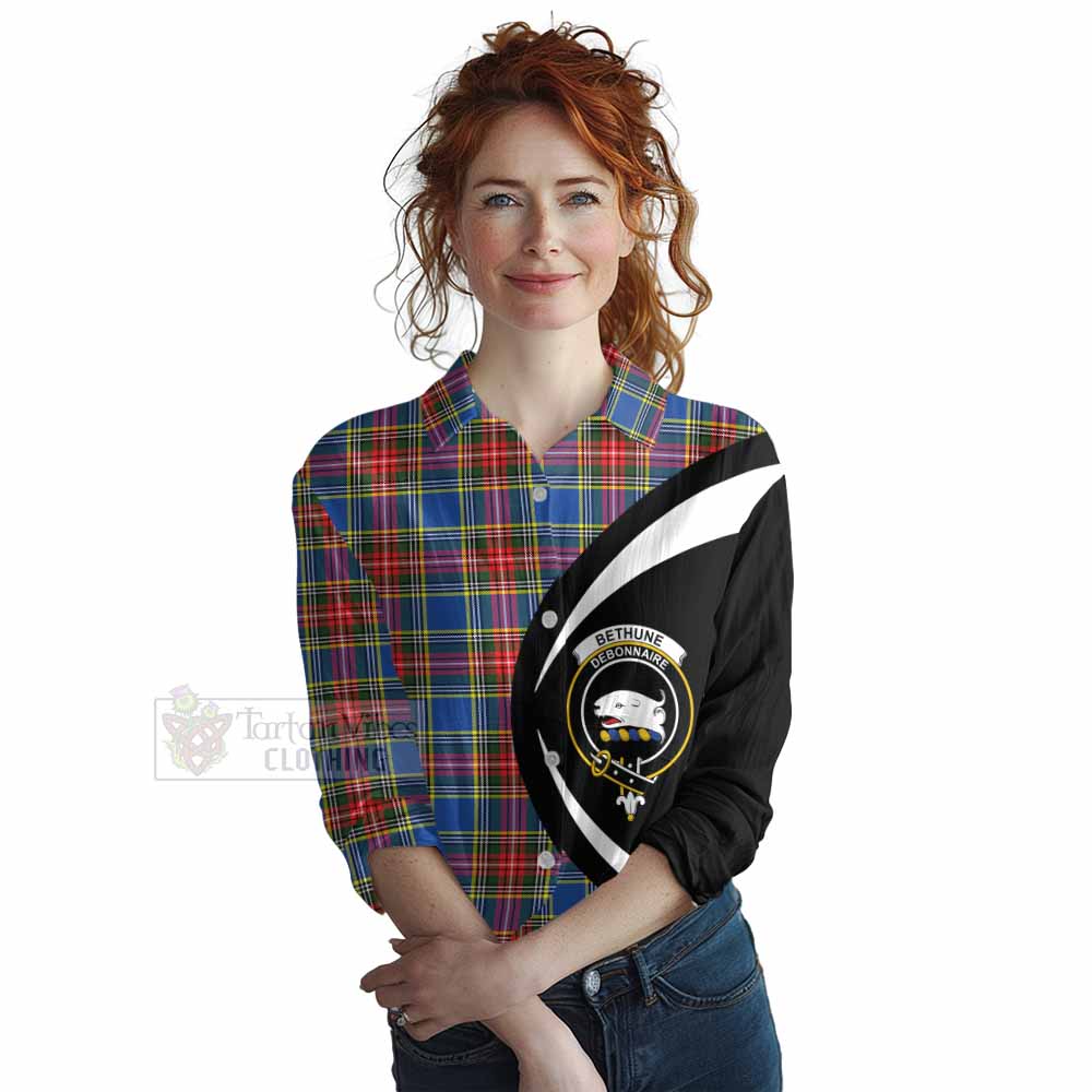 Tartan Vibes Clothing Bethune Tartan Women's Casual Shirt with Family Crest Circle Style