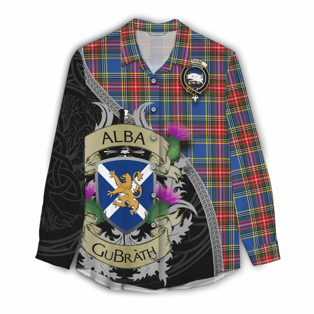 Tartan Vibes Clothing Bethune Tartan Family Crest Women's Casual Shirt Lion Rampant Royal Thistle Shield Celtic Inspired