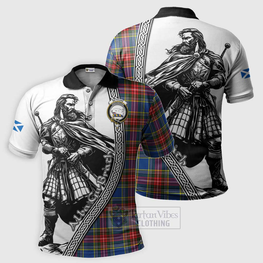 Tartan Vibes Clothing Bethune Tartan Clan Crest Polo Shirt with Highlander Warrior Celtic Style