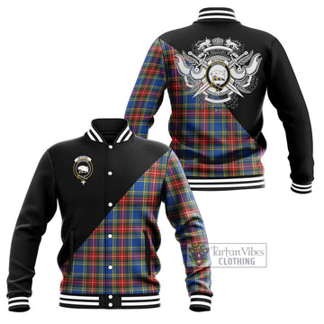 Bethune Tartan Baseball Jacket with Family Crest and Military Logo Style Unisex - Tartanvibesclothing Shop