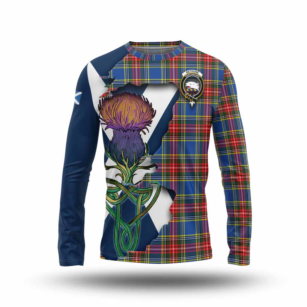 Tartan Vibes Clothing Bethune Tartan Family Crest Long Sleeve T-Shirt Scottish Thistle Celtic Inspired