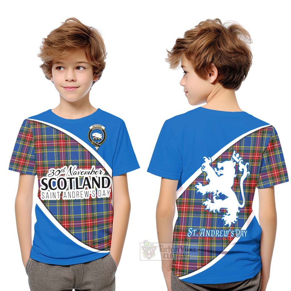 Tartan Vibes Clothing Bethune Family Crest Tartan Kid T-Shirt Celebrate Saint Andrew's Day in Style