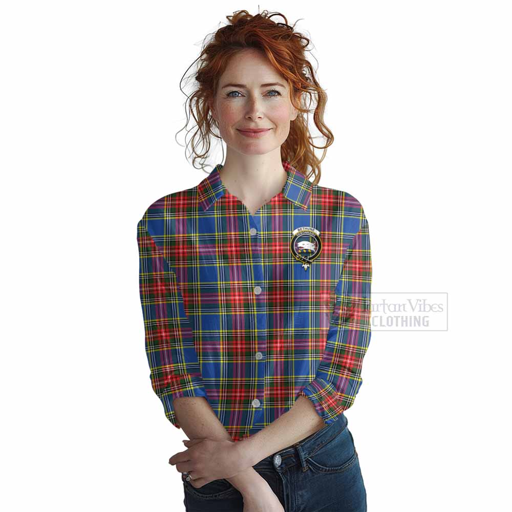 Tartan Vibes Clothing Bethune Tartan Women's Casual Shirt with Family Crest DNA In Me Style