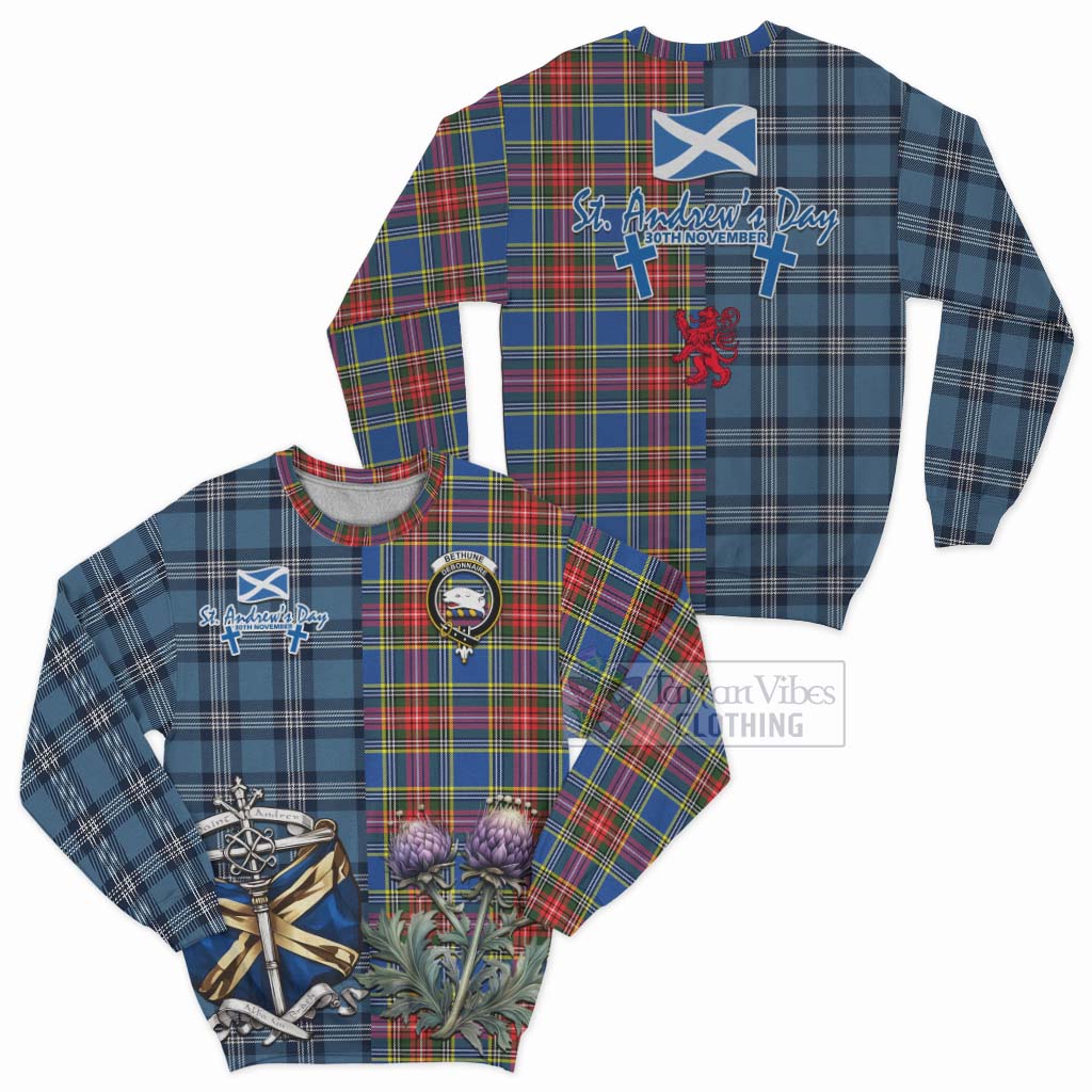 Tartan Vibes Clothing Bethune Tartan Sweatshirt Happy St. Andrew's Day Half Tartan Style