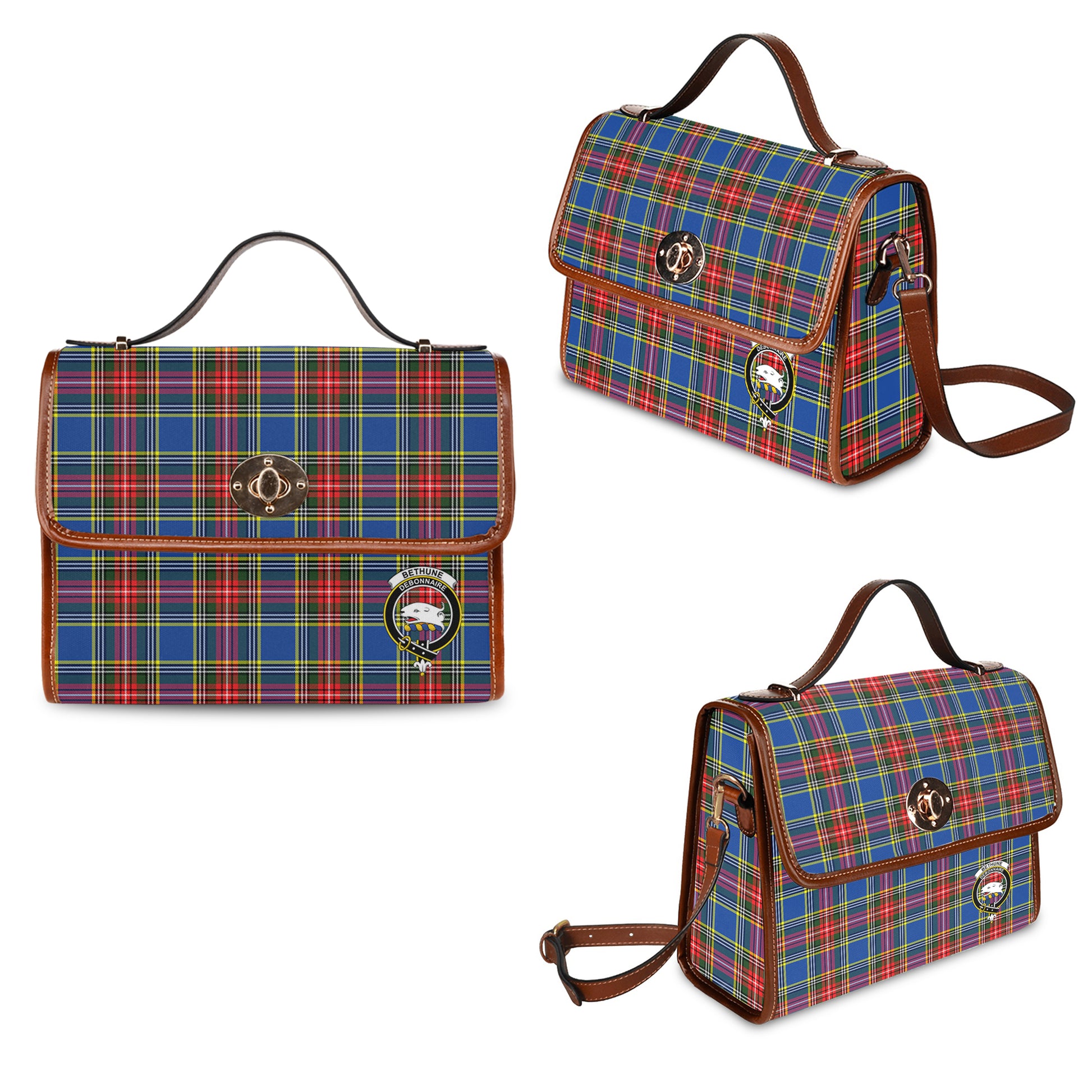Bethune Tartan Leather Strap Waterproof Canvas Bag with Family Crest One Size 34cm * 42cm (13.4" x 16.5") - Tartanvibesclothing