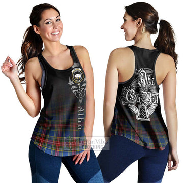 Tartan Vibes Clothing Bethune Tartan Women's Racerback Tanks Featuring Alba Gu Brath Family Crest Celtic Inspired