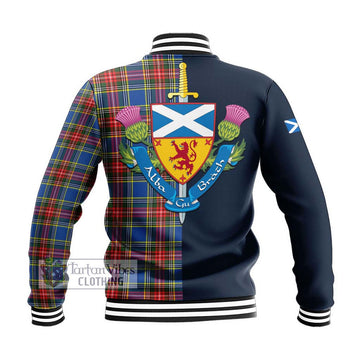 Tartan Vibes Clothing Bethune Tartan Baseball Jacket with Scottish Lion Royal Arm Half Style