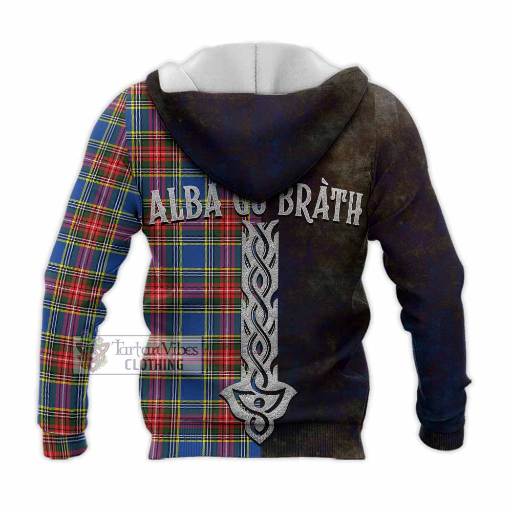 Tartan Vibes Clothing Bethune Tartan Family Crest Knitted Hoodie Alba Gu Brath Be Brave Lion Ancient Style