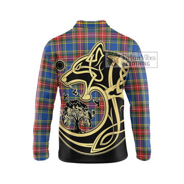 Bethune Tartan Long Sleeve Polo Shirt with Family Crest Celtic Wolf Style - Tartanvibesclothing Shop