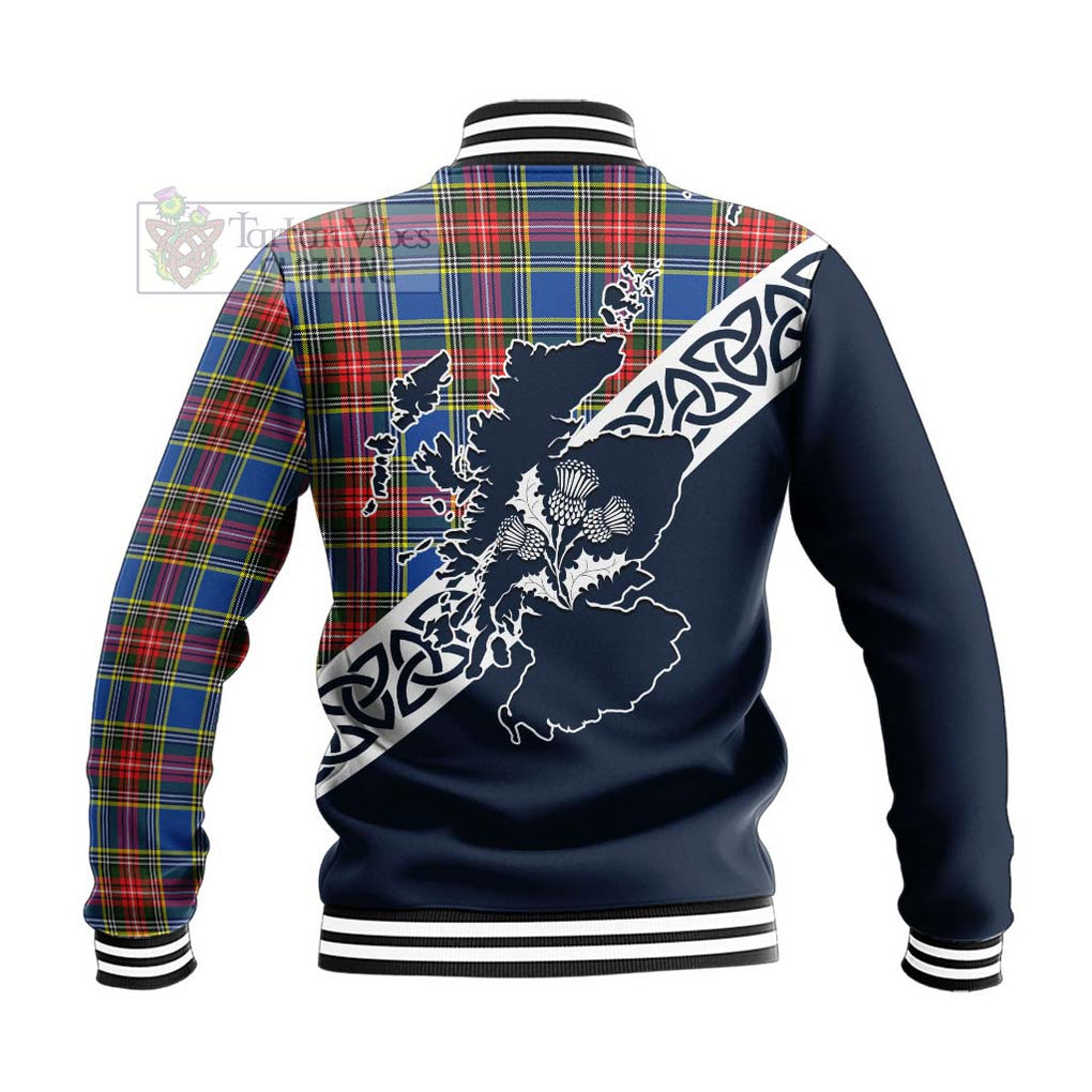 Tartan Vibes Clothing Bethune Tartan Baseball Jacket Featuring Thistle and Scotland Map