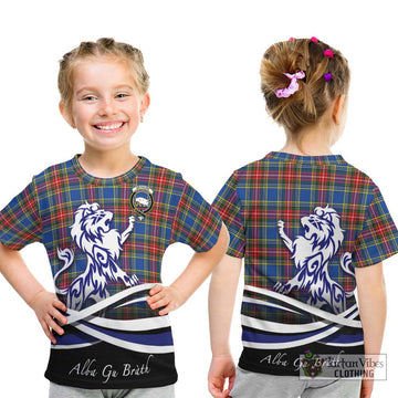 Bethune Tartan Kid T-Shirt with Alba Gu Brath Regal Lion Emblem - Tartanvibesclothing Shop