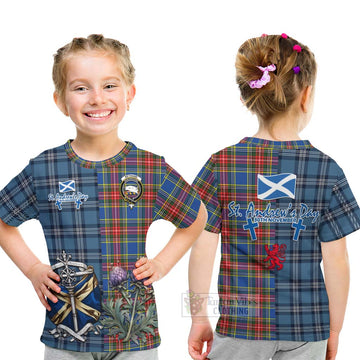 Tartan Vibes Clothing Bethune Tartan Kid T-Shirt Happy St. Andrew's Day Half Tartan Style