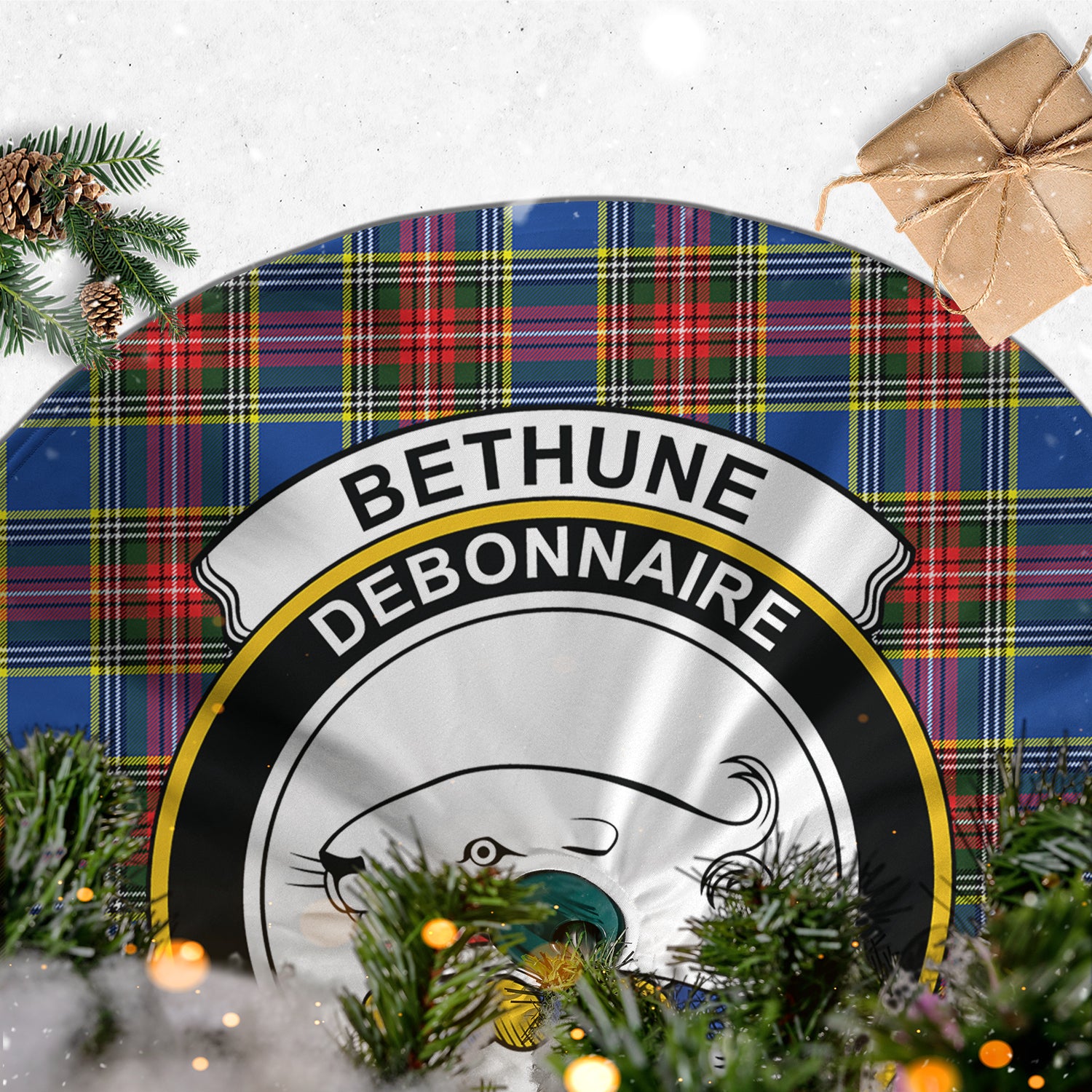 Bethune Tartan Christmas Tree Skirt with Family Crest - Tartanvibesclothing