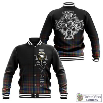 Tartan Vibes Clothing Bethune Tartan Baseball Jacket Featuring Alba Gu Brath Family Crest Celtic Inspired