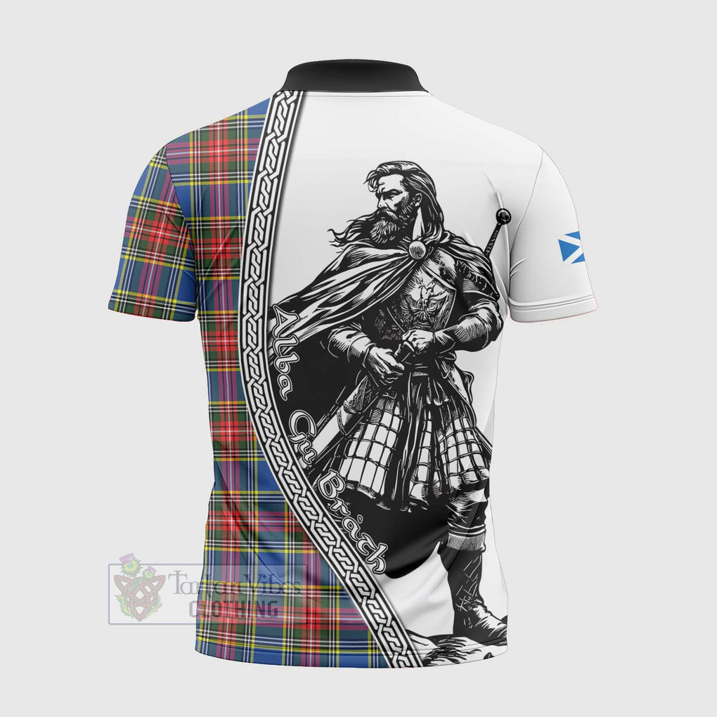 Tartan Vibes Clothing Bethune Tartan Clan Crest Zipper Polo Shirt with Highlander Warrior Celtic Style