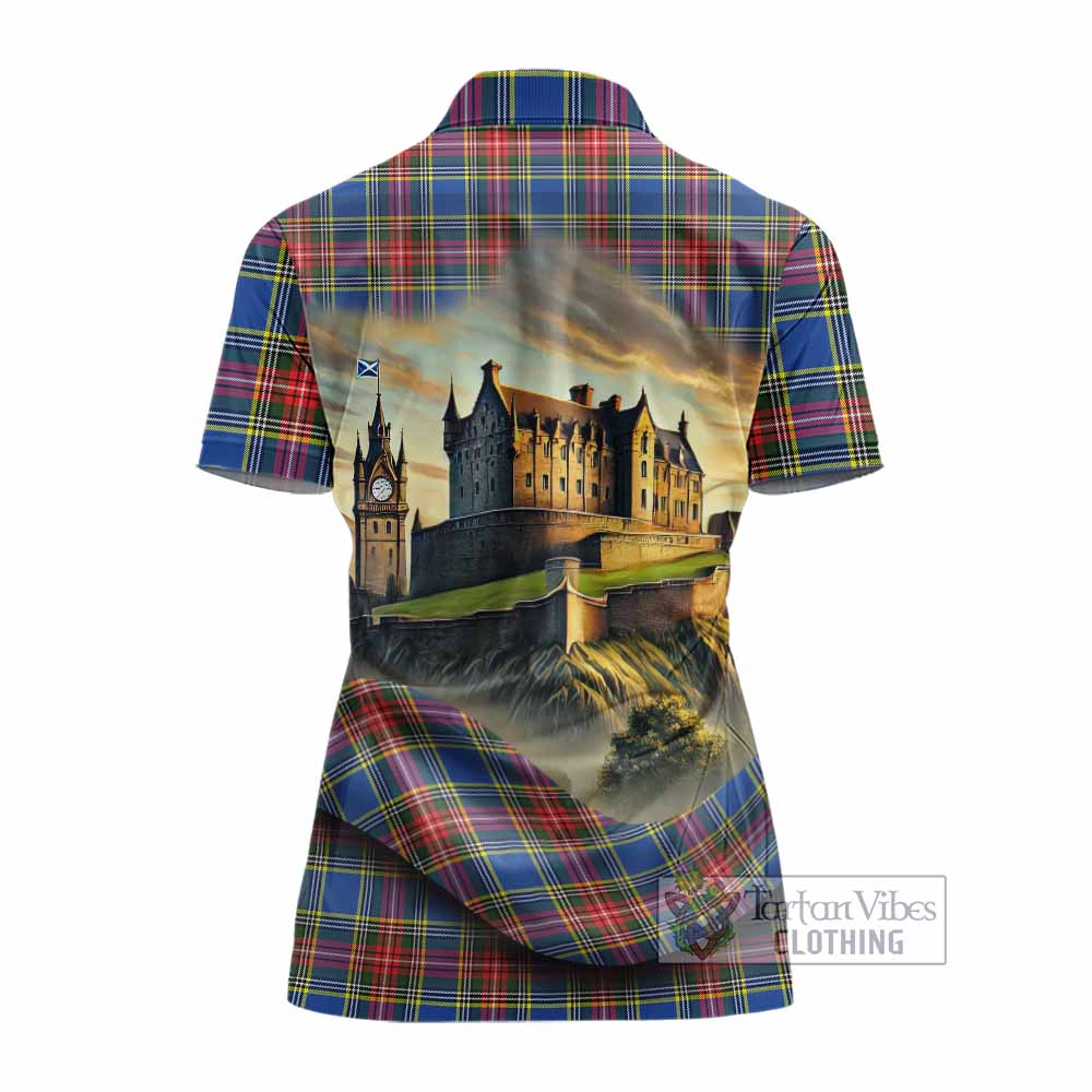 Tartan Vibes Clothing Bethune Tartan Family Crest Women's Polo Shirt with Scottish Ancient Castle Stype