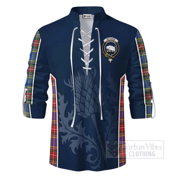 Tartan Vibes Clothing Bethune Tartan Ghillie Kilt Shirt with Family Crest and Scottish Thistle Vibes Sport Style