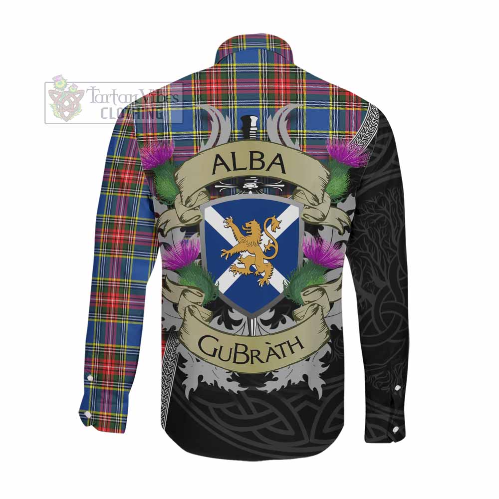 Tartan Vibes Clothing Bethune Tartan Family Crest Long Sleeve Button Shirt Lion Rampant Royal Thistle Shield Celtic Inspired