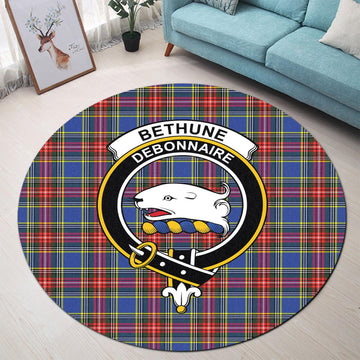 Bethune Tartan Round Rug with Family Crest