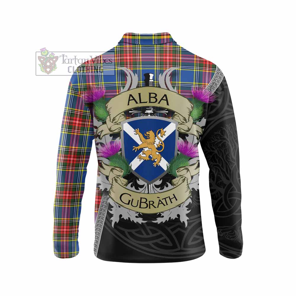 Tartan Vibes Clothing Bethune Tartan Family Crest Long Sleeve Polo Shirt Lion Rampant Royal Thistle Shield Celtic Inspired