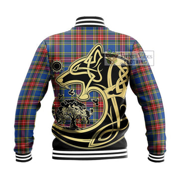 Bethune Tartan Baseball Jacket with Family Crest Celtic Wolf Style - Tartan Vibes Clothing