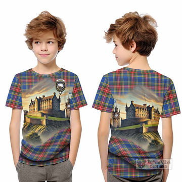 Tartan Vibes Clothing Bethune Tartan Family Crest Kid T-Shirt with Scottish Ancient Castle Style
