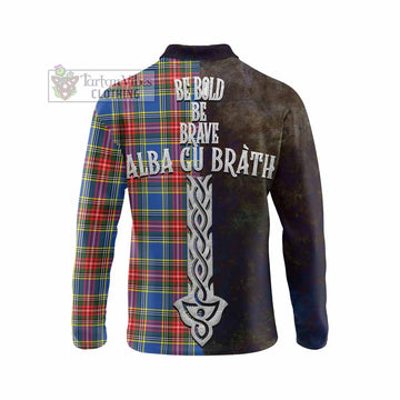 Bethune Tartan Family Crest Long Sleeve Polo Shirt Alba Gu Brath Be Brave Lion Ancient Style