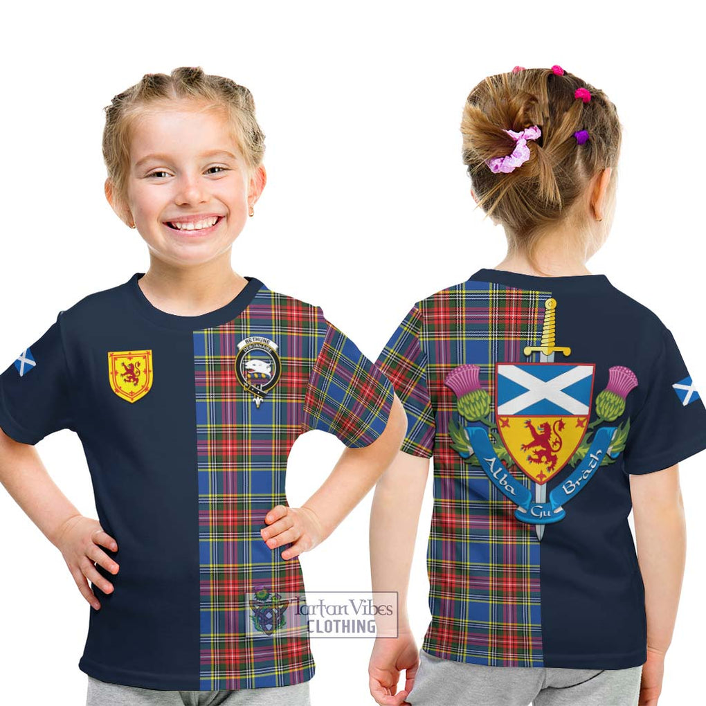 Tartan Vibes Clothing Bethune Tartan Kid T-Shirt with Scottish Lion Royal Arm Half Style
