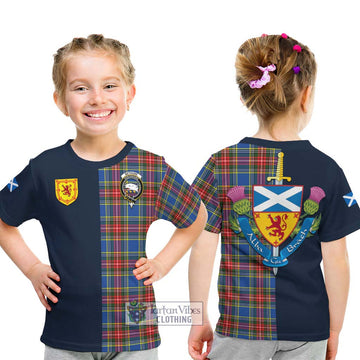 Tartan Vibes Clothing Bethune Tartan Kid T-Shirt with Scottish Lion Royal Arm Half Style