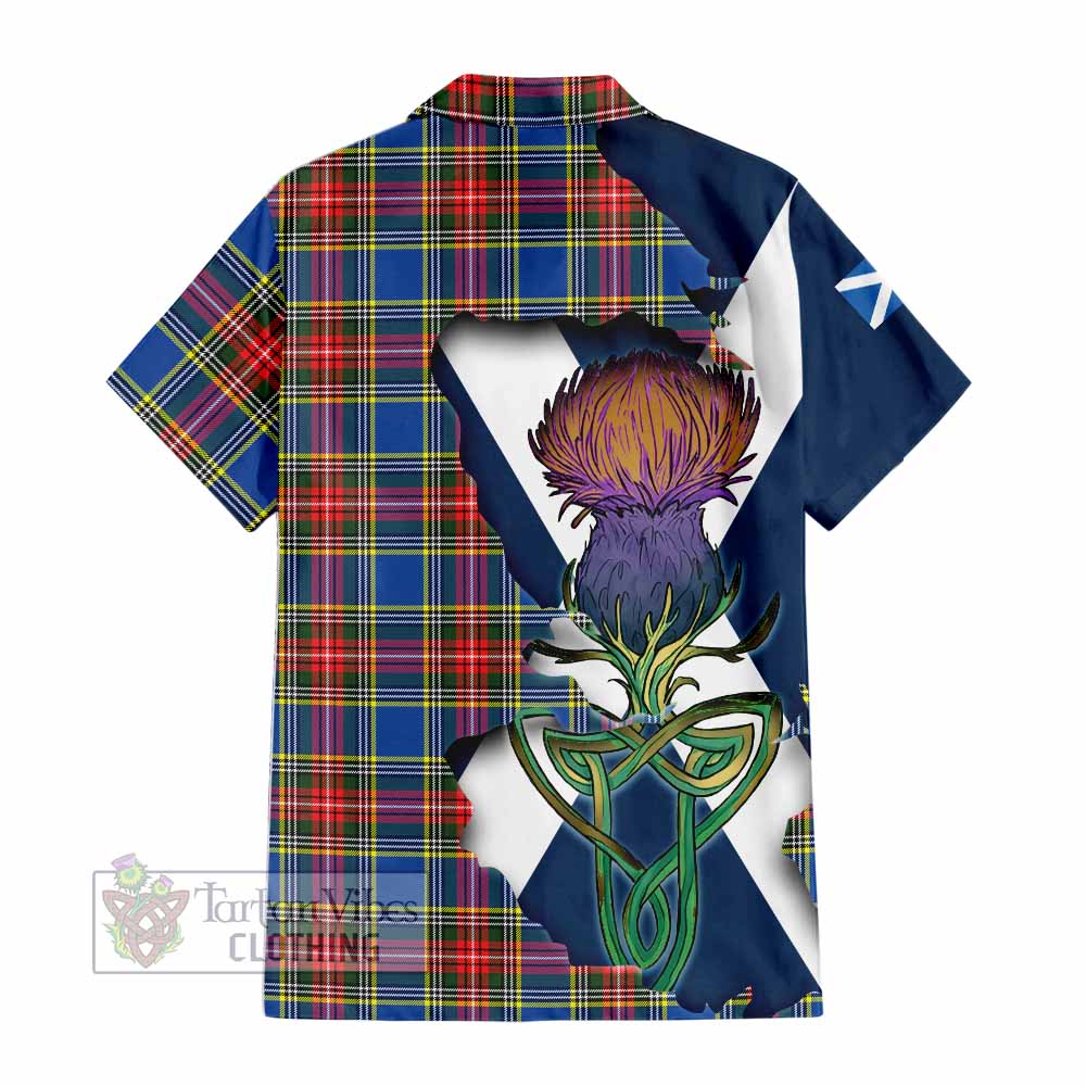 Tartan Vibes Clothing Bethune Tartan Family Crest Short Sleeve Button Shirt Scottish Thistle Celtic Inspired