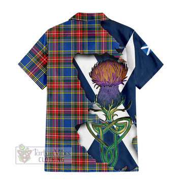 Tartan Vibes Clothing Bethune Tartan Family Crest Short Sleeve Button Shirt Scottish Thistle Celtic Inspired