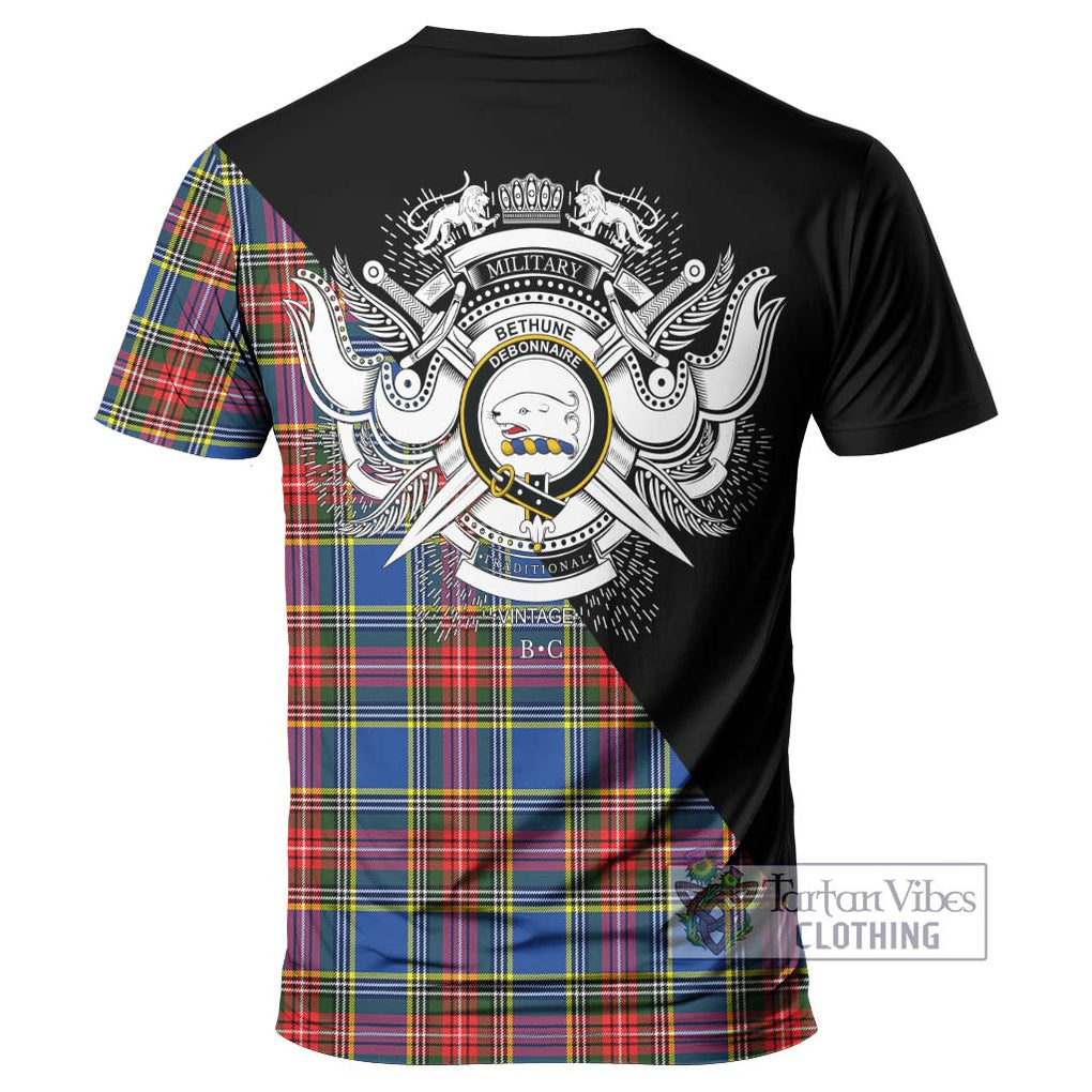 Bethune Tartan T-Shirt with Family Crest and Military Logo Style - Tartanvibesclothing Shop