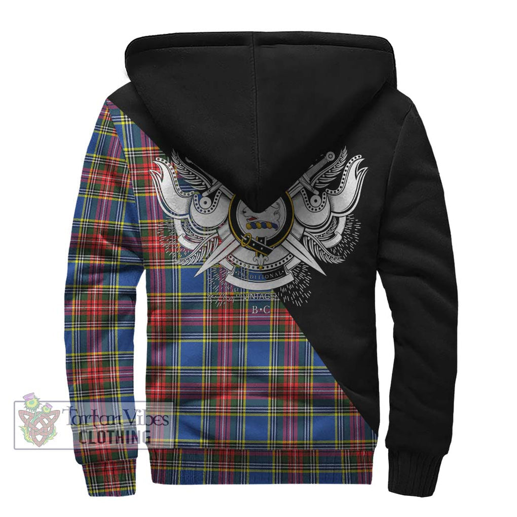 Bethune Tartan Sherpa Hoodie with Family Crest and Military Logo Style - Tartanvibesclothing Shop