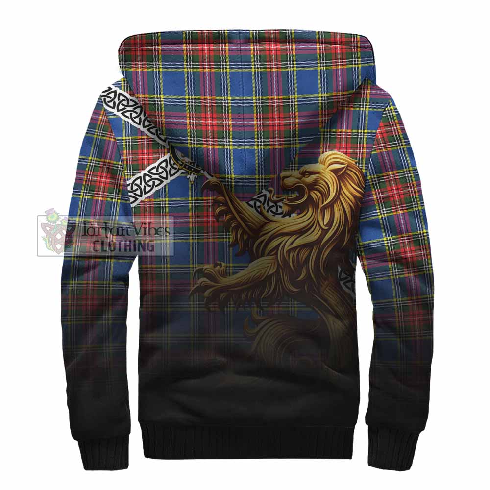 Tartan Vibes Clothing Bethune Crest Tartan Sherpa Hoodie with Golden Lion Emblem Celtic Style