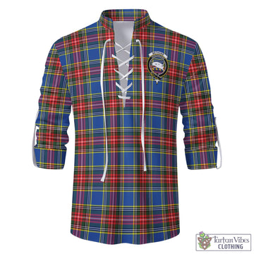 Tartan Vibes Clothing Bethune Tartan Men's Scottish Traditional Jacobite Ghillie Kilt Shirt with Family Crest