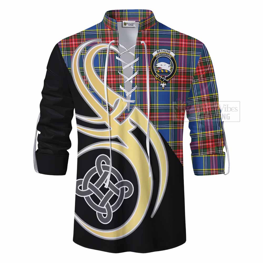 Tartan Vibes Clothing Bethune Tartan Ghillie Kilt Shirt with Family Crest and Celtic Symbol Style