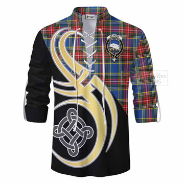 Tartan Vibes Clothing Bethune Tartan Ghillie Kilt Shirt with Family Crest and Celtic Symbol Style