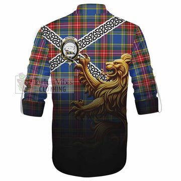 Bethune Crest Tartan Ghillie Kilt Shirt with Golden Lion Emblem Celtic Style