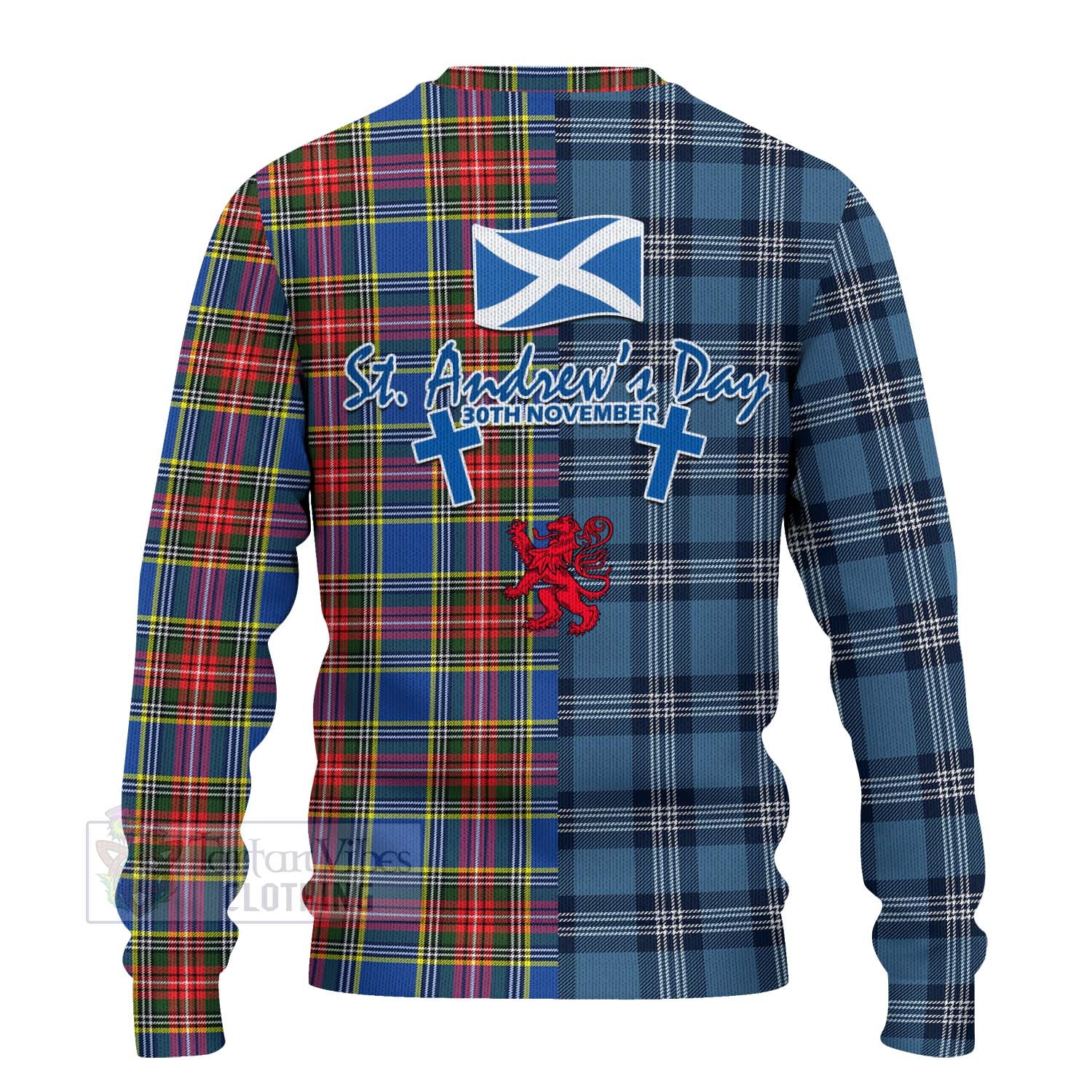 Tartan Vibes Clothing Bethune Tartan Knitted Sweater Happy St. Andrew's Day Half Tartan Style