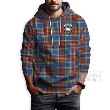 Tartan Vibes Clothing Bethune Tartan Hoodie with Family Crest Celtic Skull Style