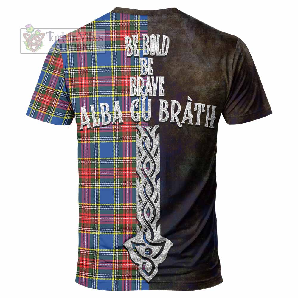 Tartan Vibes Clothing Bethune Tartan Family Crest T-Shirt Alba Gu Brath Be Brave Lion Ancient Style