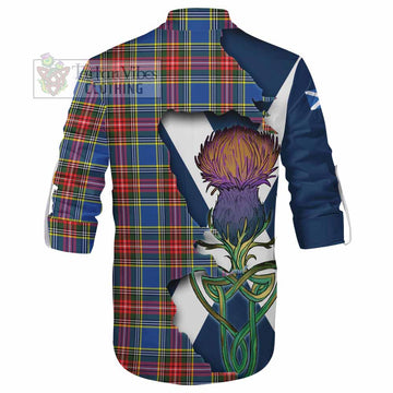 Tartan Vibes Clothing Bethune Tartan Family Crest Ghillie Kilt Shirt Scottish Thistle Celtic Inspired