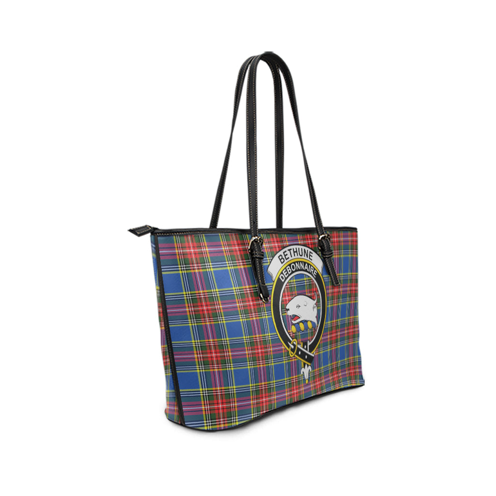 Bethune Tartan Leather Tote Bag with Family Crest - Tartanvibesclothing
